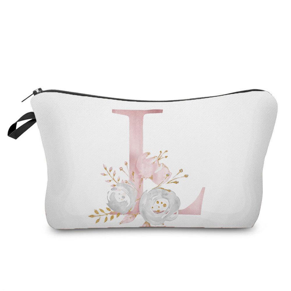 Women Flower Letters Print Cosmetic Bag Toiletries Organize Travel Storage Case 6686
