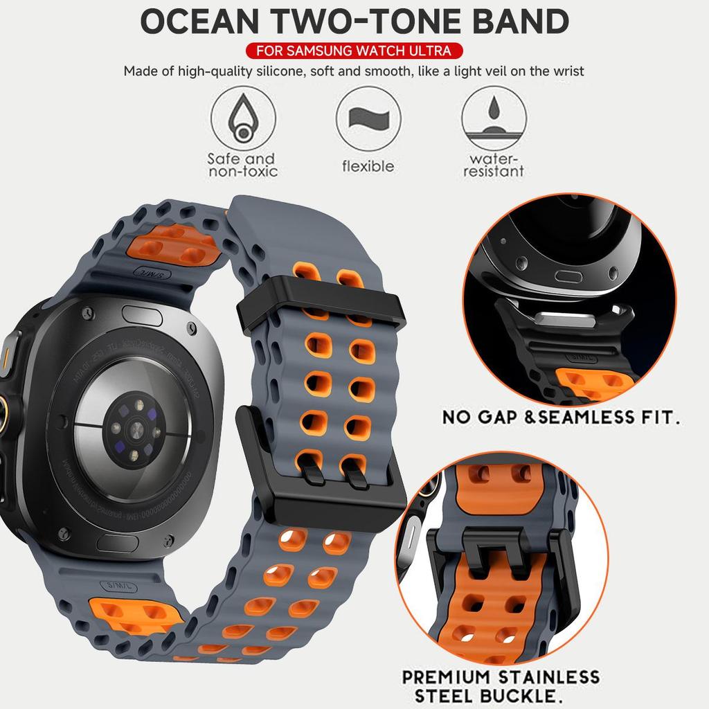 NEUES Marine-Silikonarmband für Samsung Galaxy Watch 7 Ultra 47mm Armband Sport Zweifarbiges Uhrenarmband