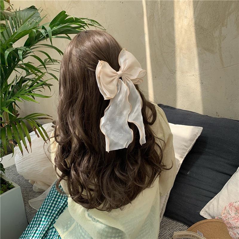 Women Large Bow Hairpin Summer Chiffon Big Bowknot Stain Bow Barrettes Women Solid Color Ponytail Clip Hair Accessories