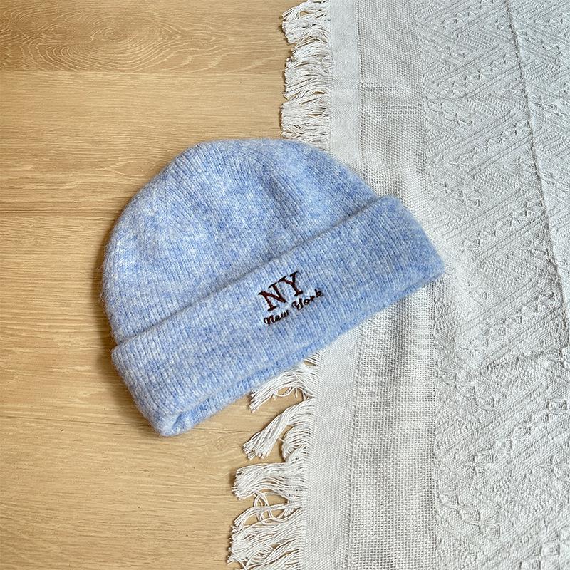 

Letter Embroidered Knitted Wool Hat Ear Protection Hat for Women Autumn and Winter Fashionable Warm Wool Ball Hat One Size