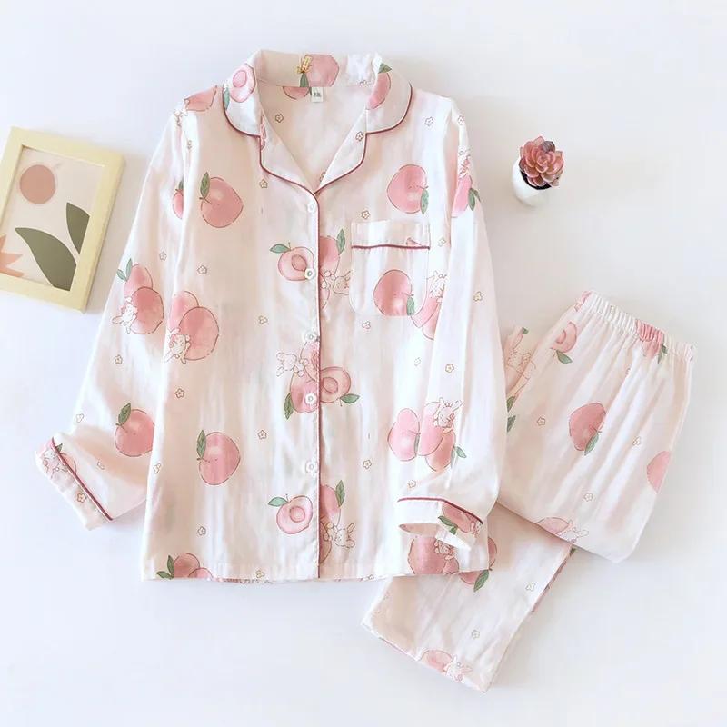 Spring/Summer  New Women's 100% Cotton Gauze Thin Long Sleeve Pants Two Piece Cardigan Homewear Set Sleepwear Pijama