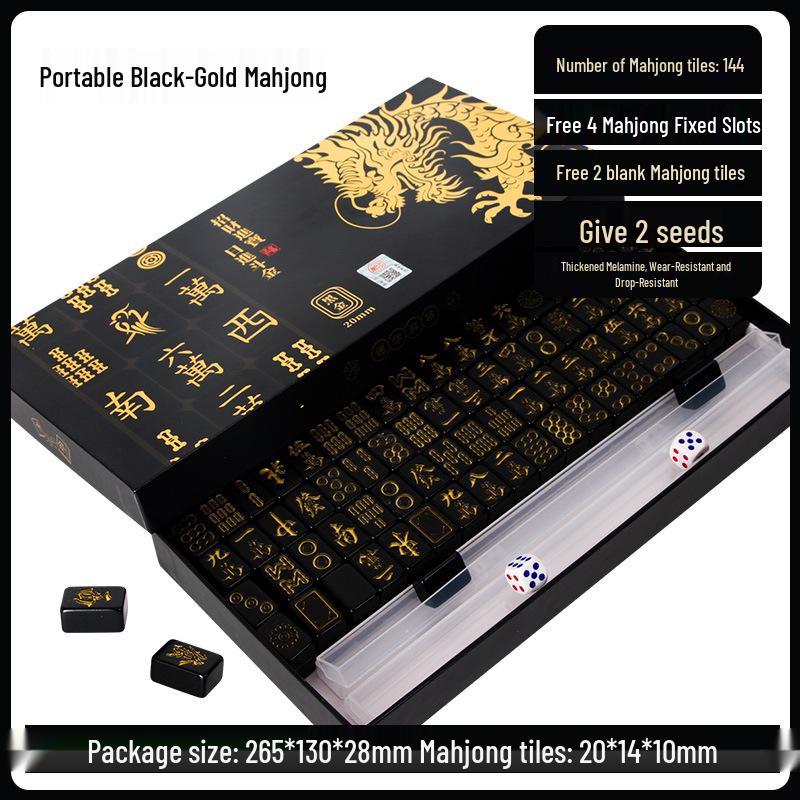 

Black Gold Luxury Edition Melamine Mahjong High-Grade Mini Portable New Year Gift Box for Friends and Family Use.