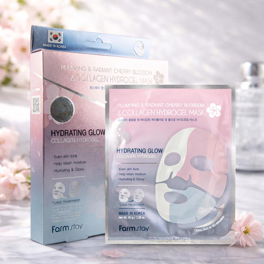 

[Farmstay] Plumping & Radiant Cherry Blossom & Collagen Hydrogel Mask 1 Box (4 Sheets) (3EA Bundle) 3EA Bundle