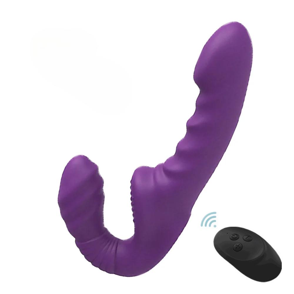 Strapless Strap-on Dildo Vibrator with Remote Control For Women Lesbian Couples G-Spot Double-Ended Adult Sex Toys with 10 Modes
