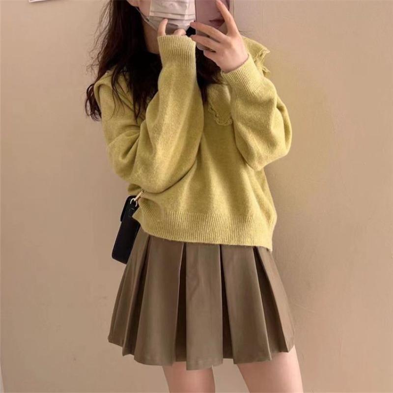 Autumn and winter new doll collar cute wind pullover sweater women's solid color loose age-reducing knitted sweater top