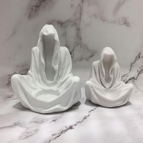 Grim Reaper Statue Gothic Crystal Ball Stand Bookshelf Decor Mysterious Creepy Wizard Robe Sculpture for Halloween Home Decor