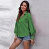 New Women Long Sleeve Blouse Button Down Collar Blouson Sleeve Shirt Solid Color Business Casual Tops Office Work Clothes Daily Wear Fashion S XL