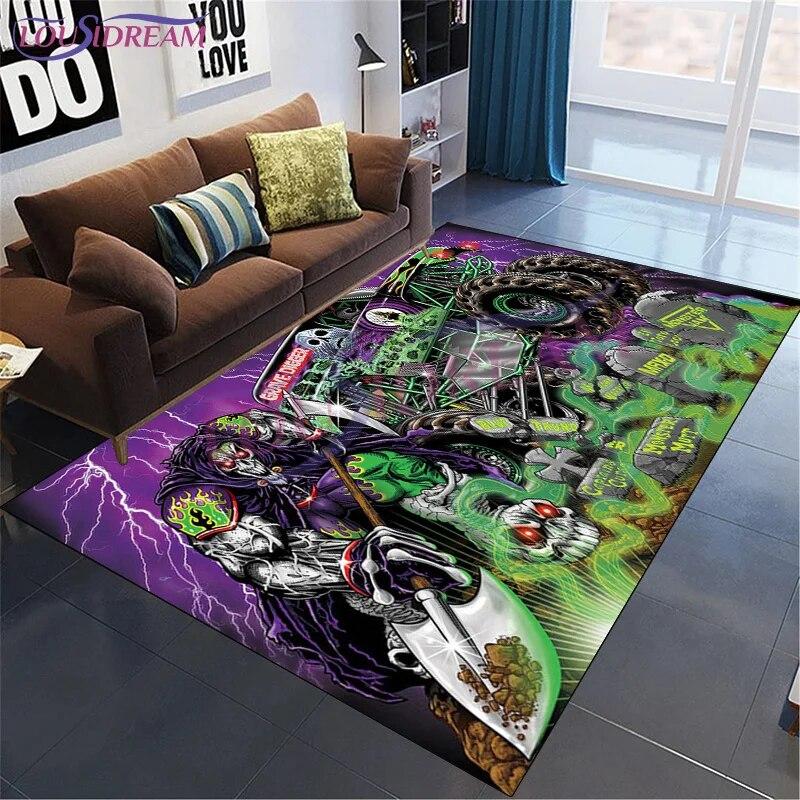 

Modern Square Carpet Flannel Monster Jam Thrill Game Monster Truck Carpet Carpet for Living Room Bedroom Gift Home Decoration