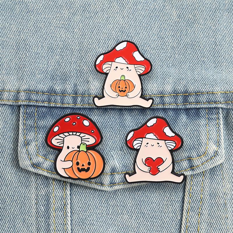 Fun Mushroom Elf Badge Pumpkin Jack‑o‑lantern Red Heart Enamel Pins Halloween Cute Brooch Punk Accessories Decor Gift