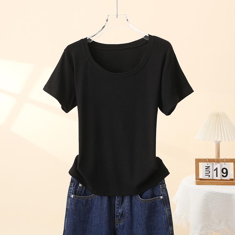 

Женская приталенная белая футболка с U-образным вырезом и короткими рукавами - Весна/Лето 2025 Универсальный базовый топ с прямой линией плеч XL [60-70 kg]