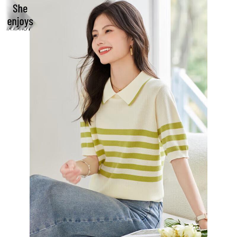 Women's Color Block Striped Knit Polo T-Shirt