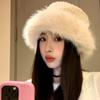 High sense imitation fur mink fluffy bucket hat female lady wind big head circumference plush hat winter warm pullover hat