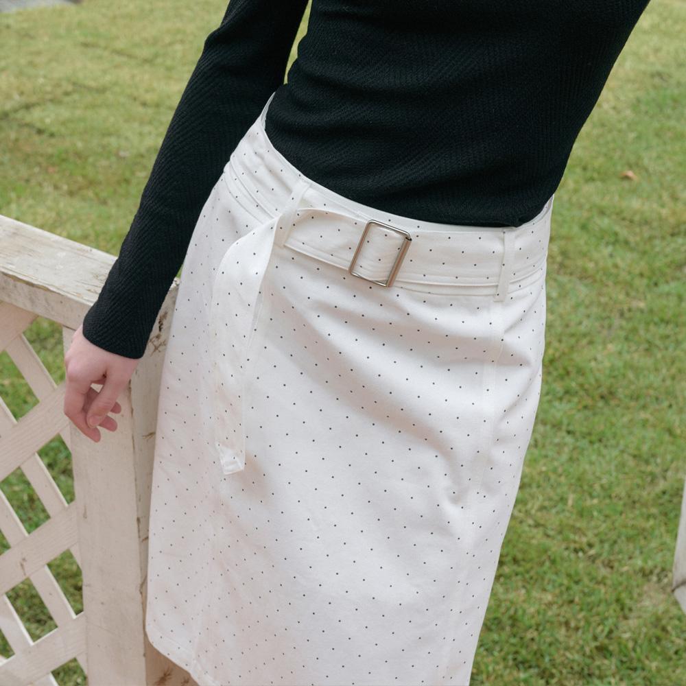 Elssibeui Polka Dot Belted Skirt_White