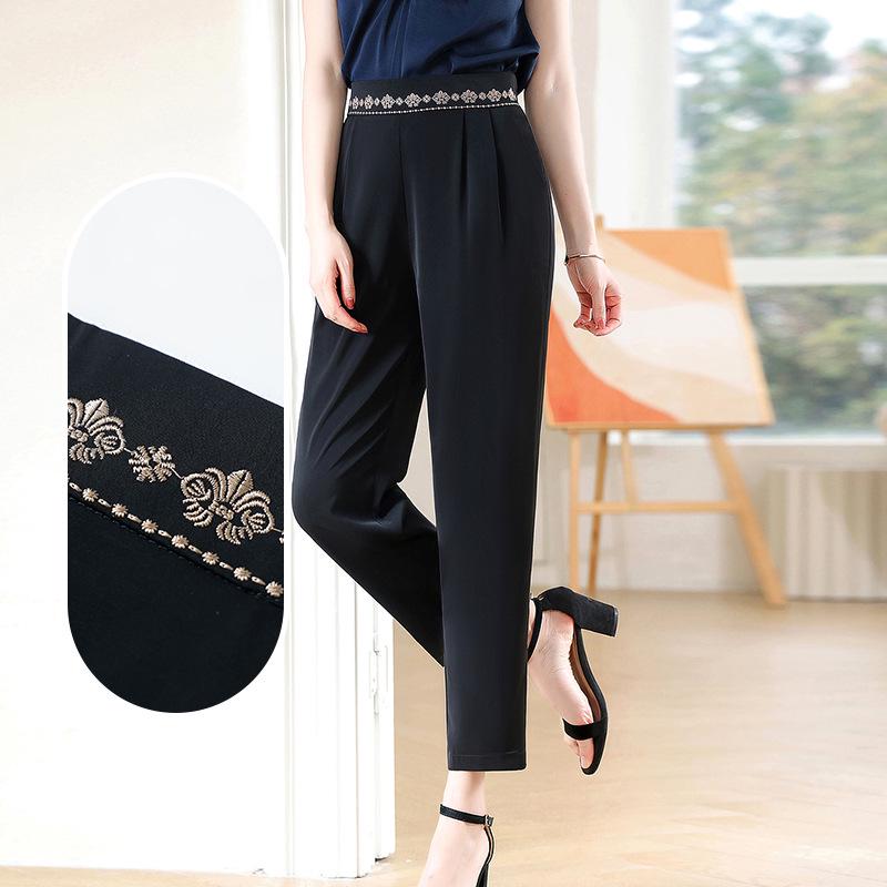 

Mom s Summer Ice Silk High-Waisted Cropped Pants for Middle-Aged Women 3XL (suggested 125-135 jin) чорний