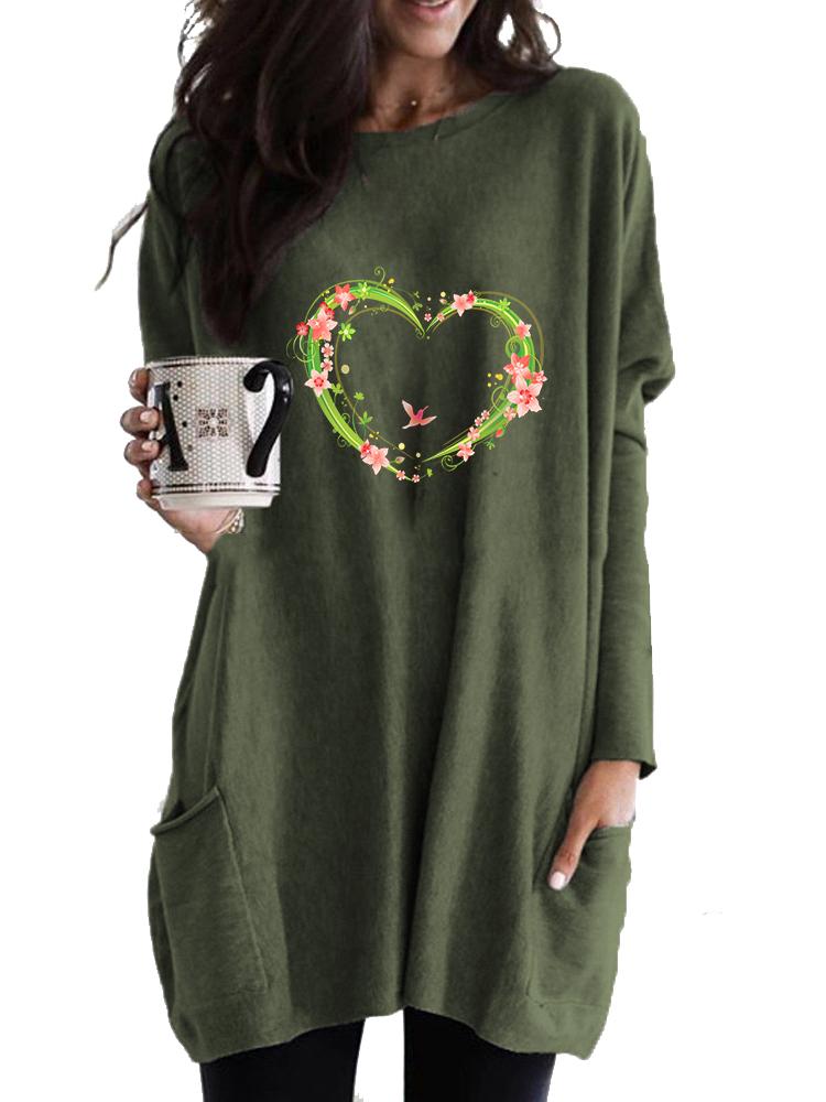Ladies Sweatshirt Women's Long Tunic with Pockets Loose Fit Fashion Printed Logn Sleeve Top