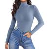 Women's Fashion High Neck Slim T-Shirt Long Sleeve Pullover Solid Colour Top