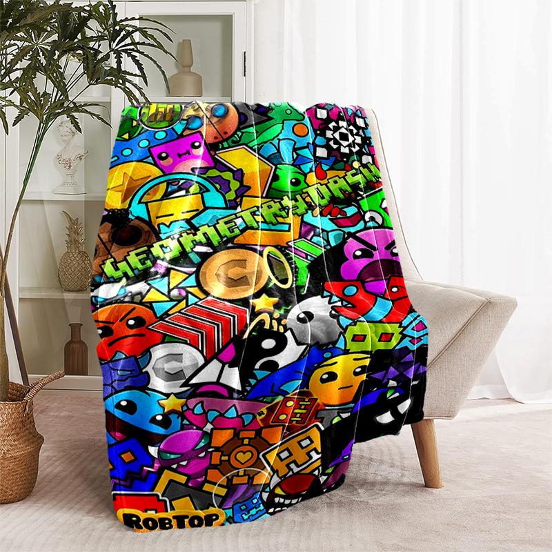 1pc Blanket Geometry Dash5 Print Design, Lightweight Blanket for Sofa, Bed- Soft &Warm, Gift for All Seasons like Christmas, Halloween