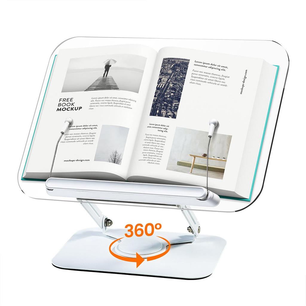 Adjustable Book Holder Elastic Page Clips Foldable Desktop Riser Stand Multifunctional Rotatable Acrylic Book Stand