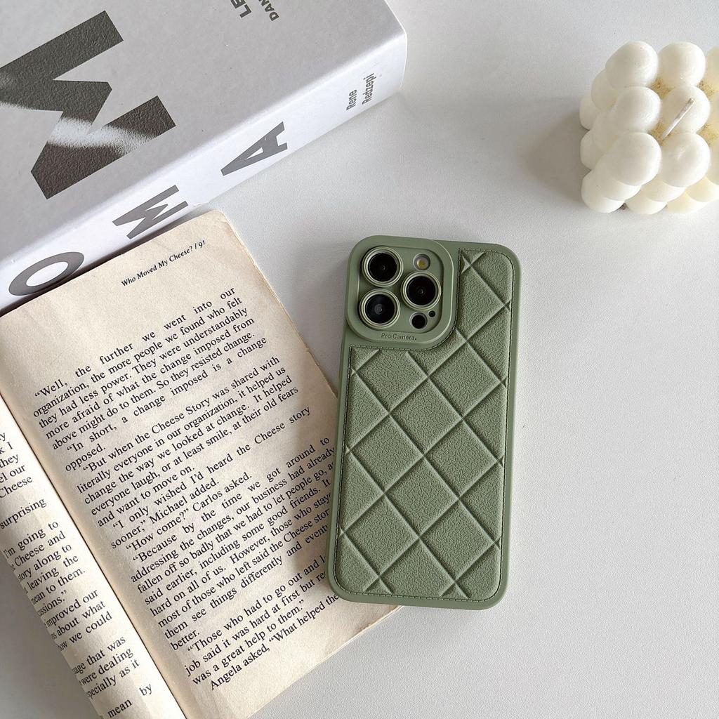 Applicable To Apple 15promax Diamond Pattern Lambskin Mobile Phone Case IPhone 14 Anti-fall Protection Case