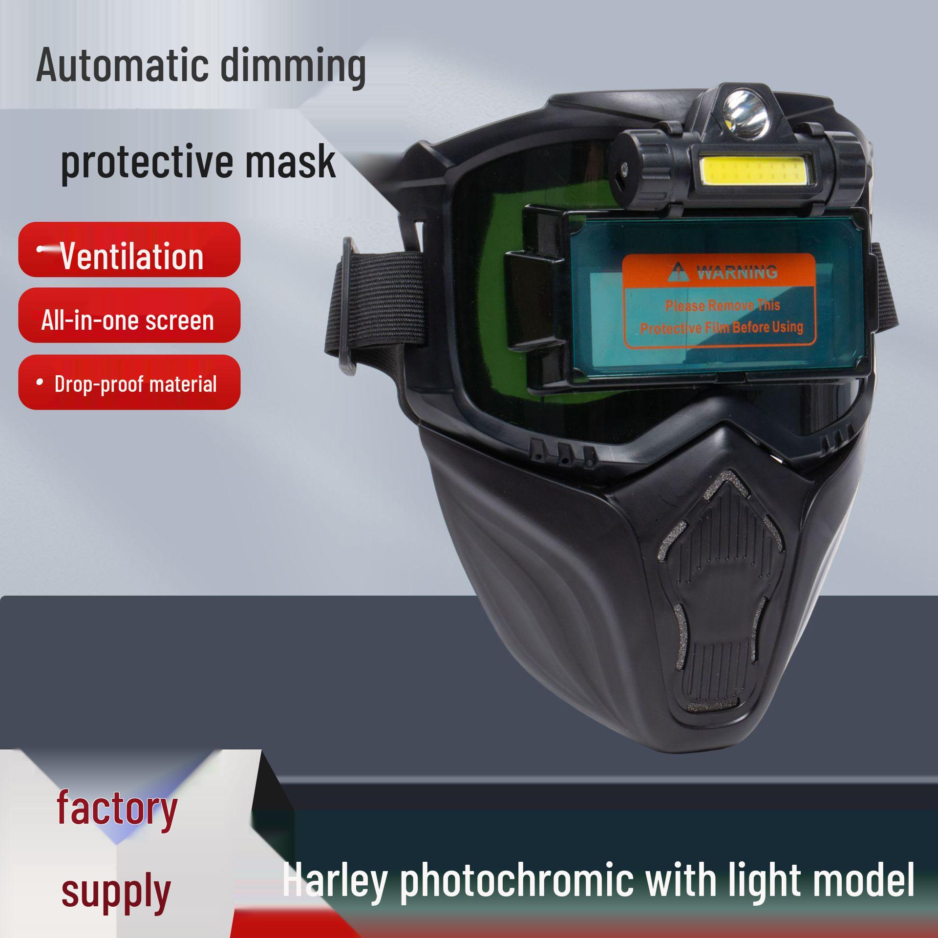 

Harley Style Auto-Dimming Welding Helmet with Detachable Shield and Light