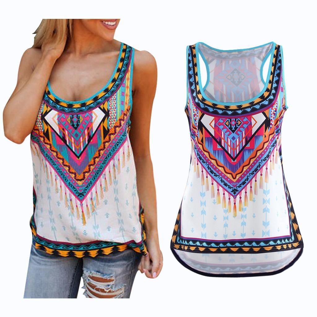 New Stylish European American Sleeveless Vintage Print Tank Top Plus Size