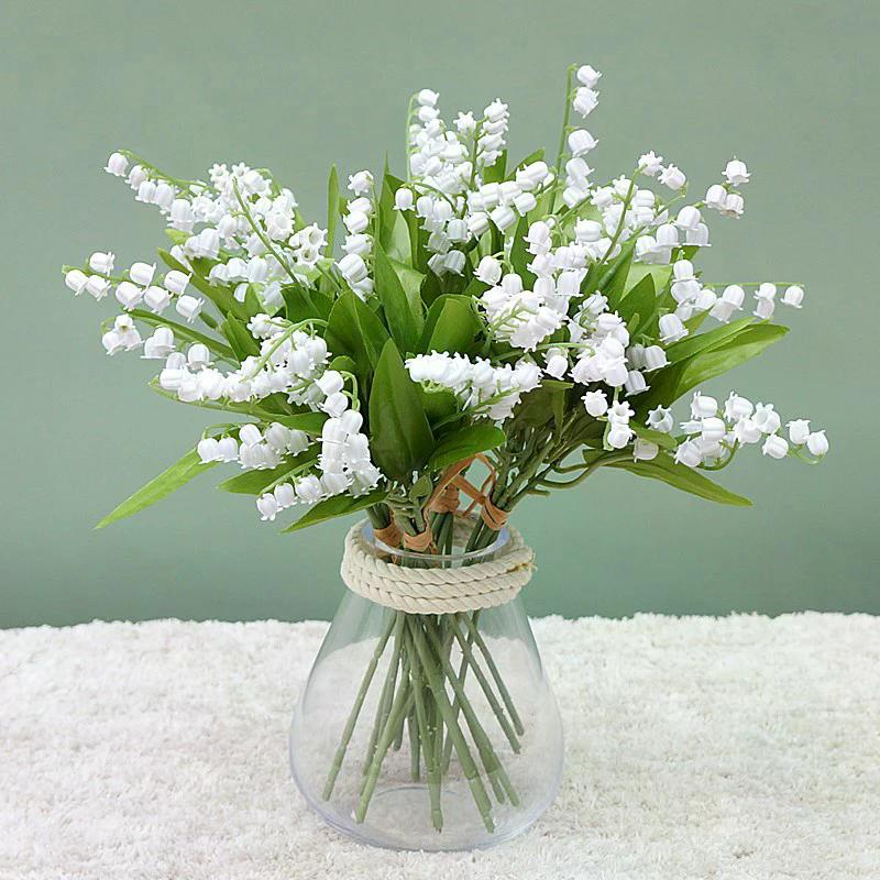 6PCS/Set Artificial Flower Bellflower Lily Valley Flower Plastic Flower Home Soft Decoration Plant Wall Wedding Green Plant