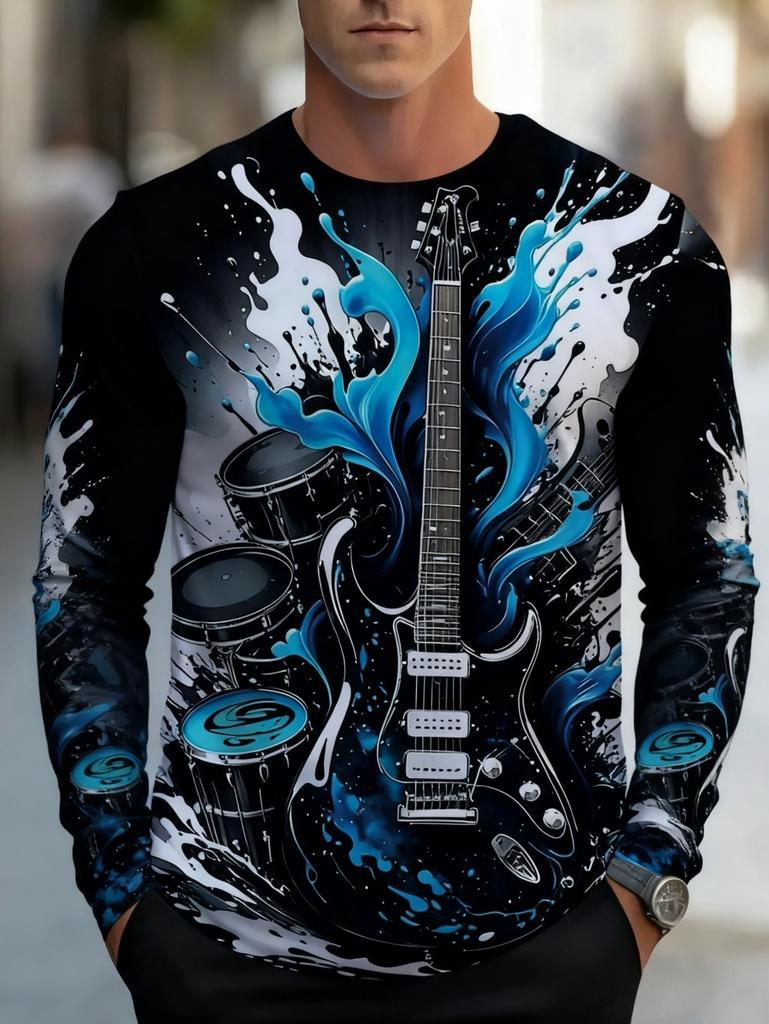T-shirt Strumenti Musicali da Uomo Chitarra Pianoforte Stampa 3D Manica Lunga Tee Harajuku Y2k Tee Streetwear Top Oversize Abbigliamento Uomo