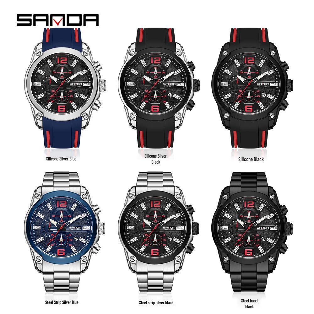 Sanda Quartz Men's Watch: Creative, Calendar, Multi-eye Design, Fashionable, Versatile.