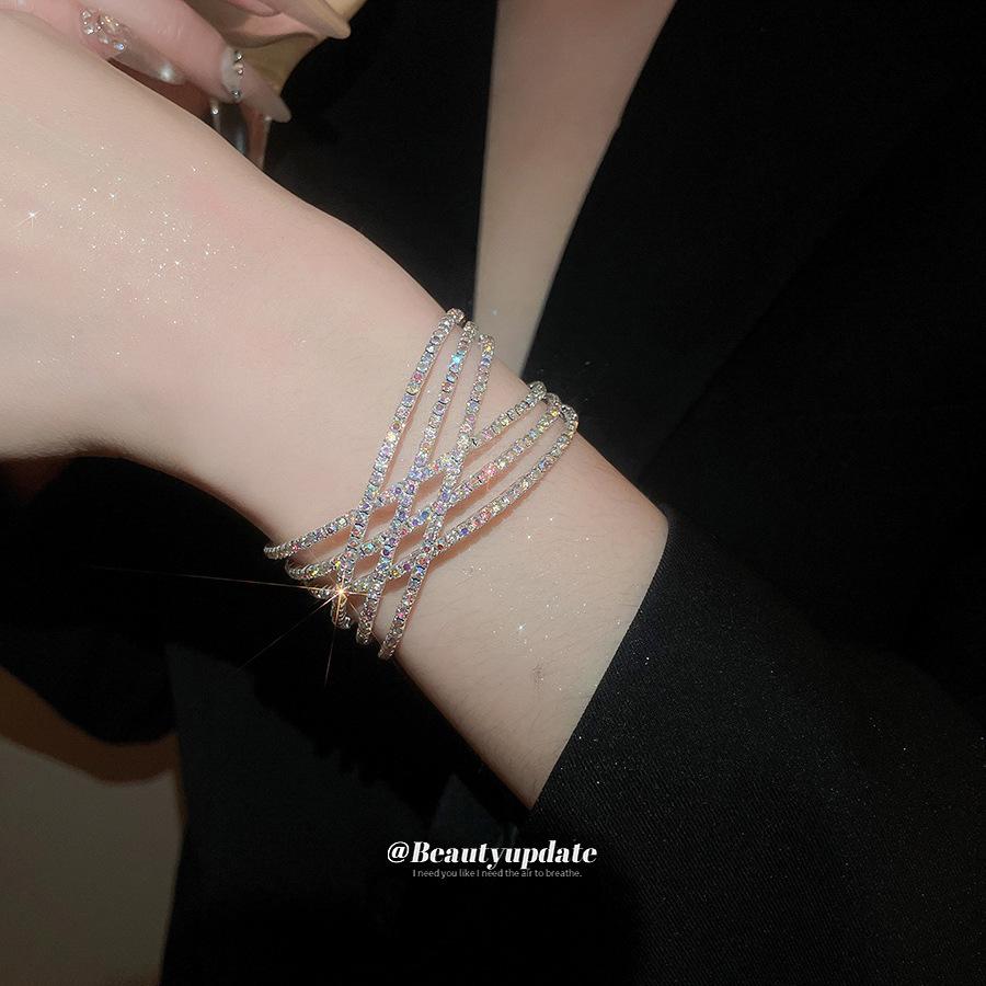 Elegant Rhinestone Double Layer Cuff Bracelet: Light Luxury, High-End Style for Women