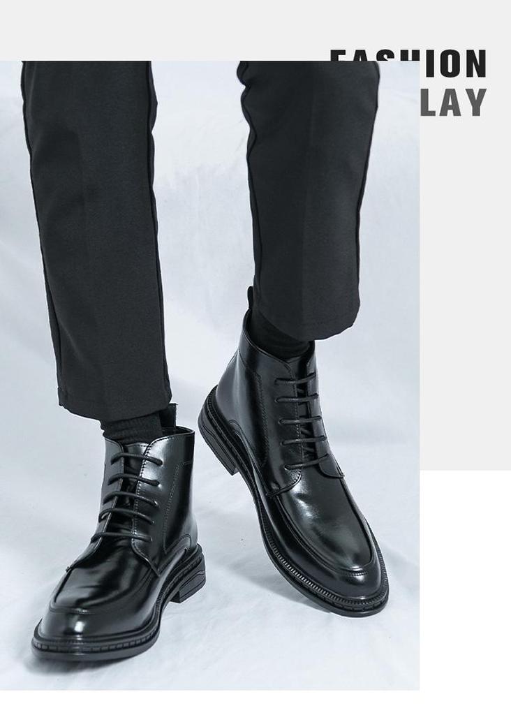 Men's British Style Pointed Toe Leather High-top and Mid-top Martin Boots - Formal, Large Size Available