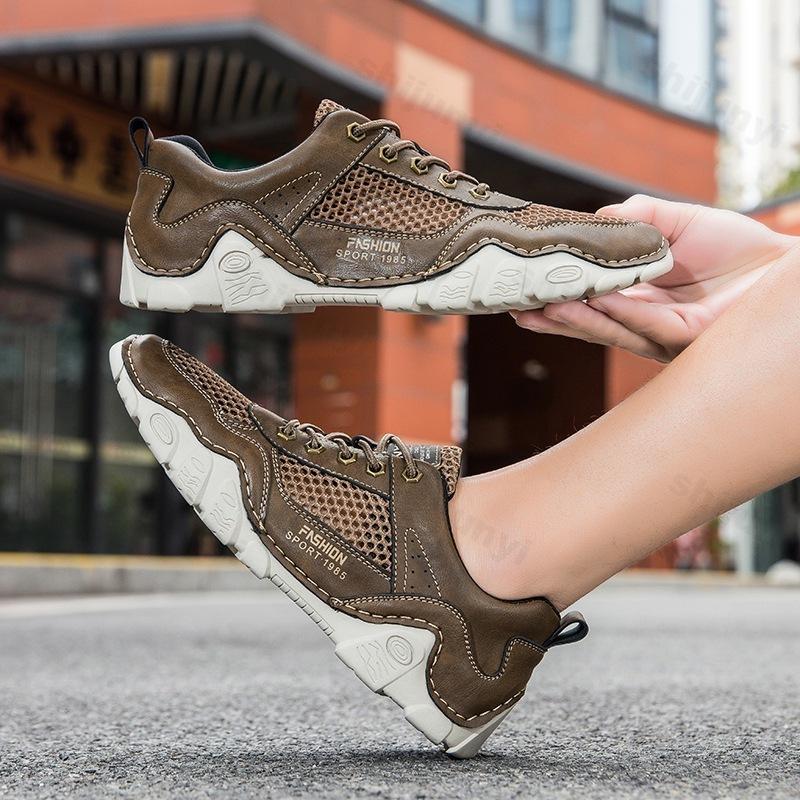 Fashion 2025 New Outdoor Men's Fashion Trend Lace-up Shoes Summer Mesh Breathable Casual Comfortable Lightweight Hiking Flat Sneakers