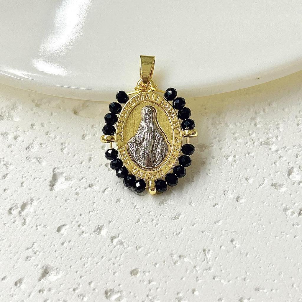 Colgante Ovalado Retro Tejido a Mano de la Virgen María Bicolor para Mujer