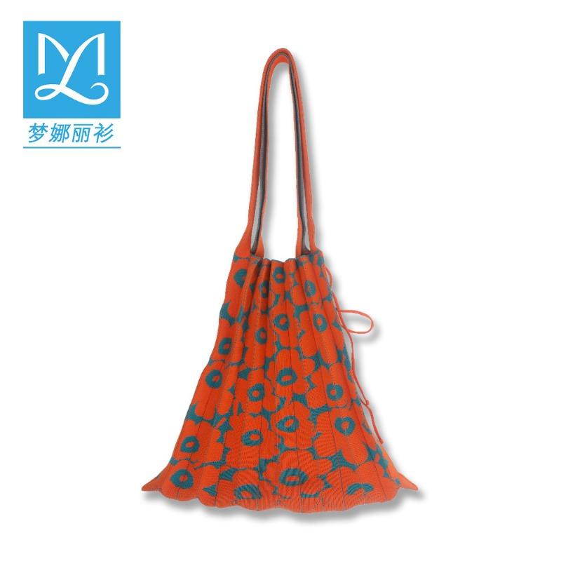 Spring Summer Shoulder Bag for Women Large Capacity Pleated Folding Organ Bag for College Students Knitting for Women