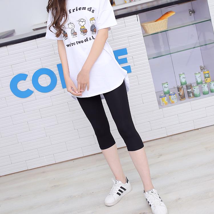 Summer Modal High-Waist Elastic Leggings - Multicolor Plus Size 7/8 Length Pants