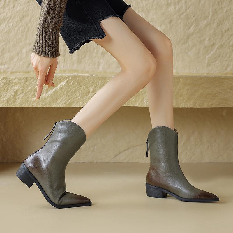 Krazing Pot Cow Split Skin Autumn Winter Shoes Wool Chunky Heels Size 43 Size 42 Pointed Toe Gradient Color Zip Fur Ankle Boots