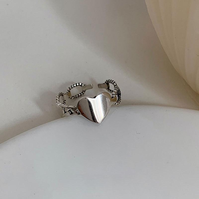 

925 Silver Geometric Open Heart Ring for Women, Niche Design, Light Luxury, Fashionable, Unique, Trendy, Minimalist Style United States