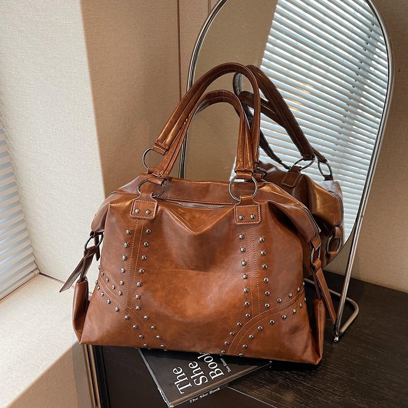 Vintage Large Capacity Rivet Tote Bag Women's Handbag Shoulder Bag
