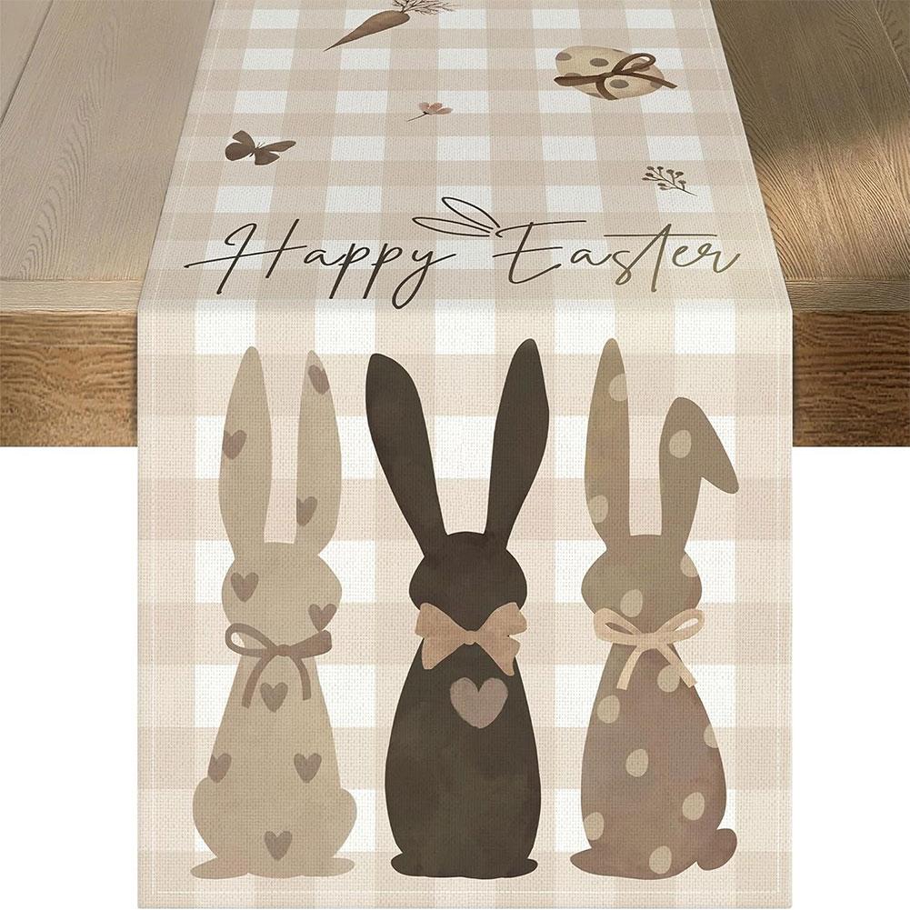 Easter Bunny Linen Table Runner Easter Rabbit Table Runner Bunny Dining Table Cloth Placemat for Kitchen Dining Table Decor