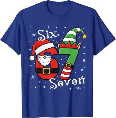 Funny Six Seven 67 Meme 6 7 Elf Santa Christmas Unisex T-Shirt