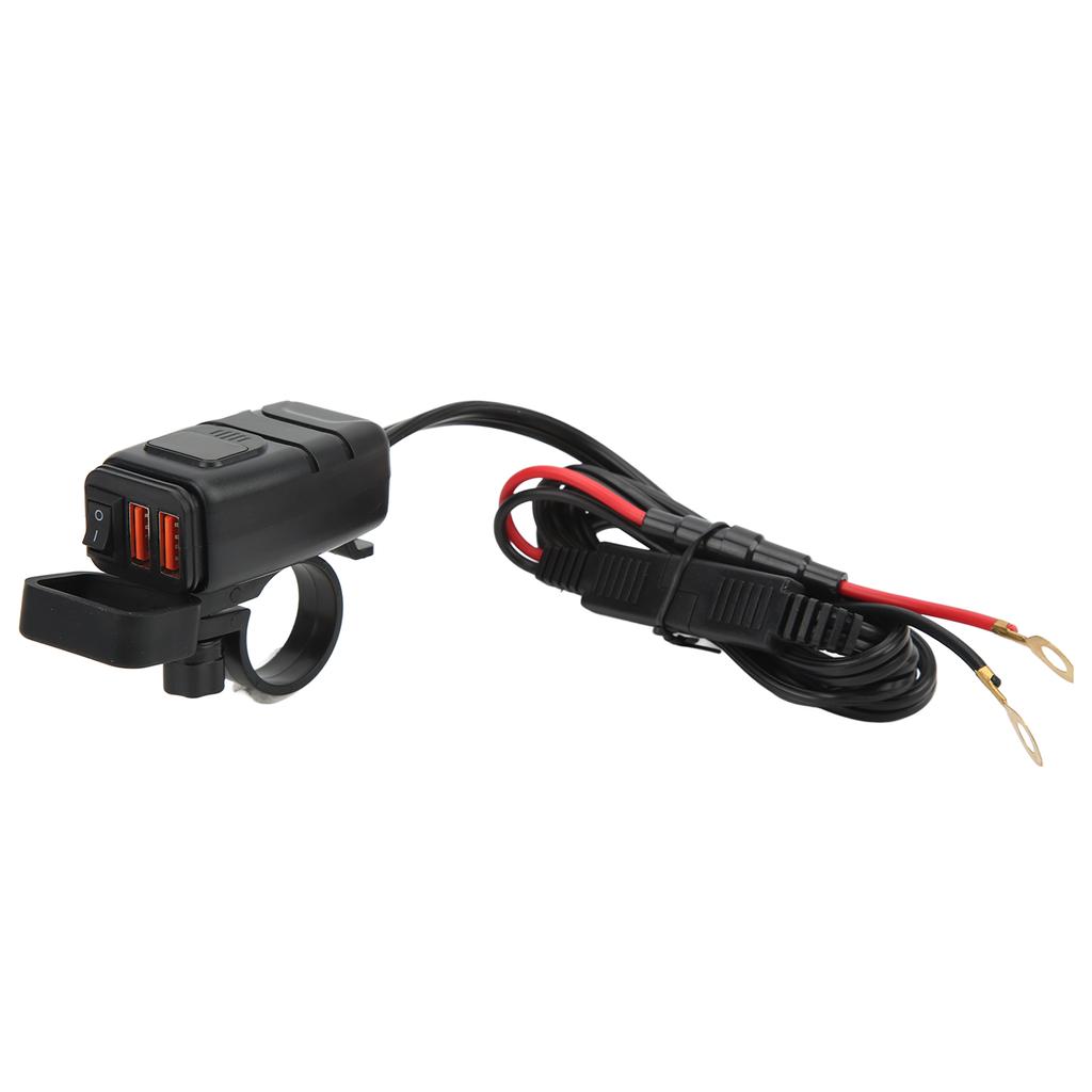 Motorcycle Dual USB Charger SAE to USB Adapter with Switch Waterproof Cover Built in Voltmeter for Phone Tablet