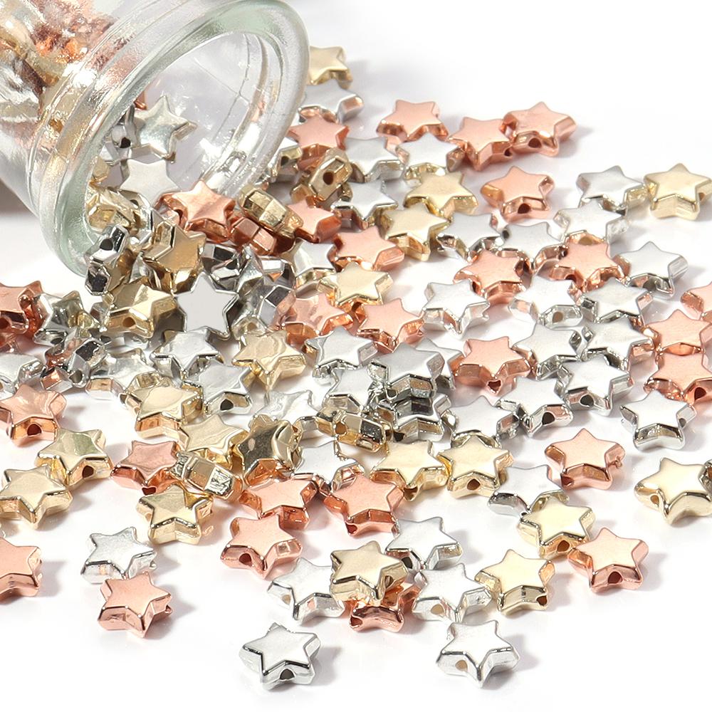 50-100Pcs 6mm 10mm 12mm CCB Star Beads Gold Silver Color Loose Spaced Beads For Jewelry Bracelet Making DIY Earring Accessories