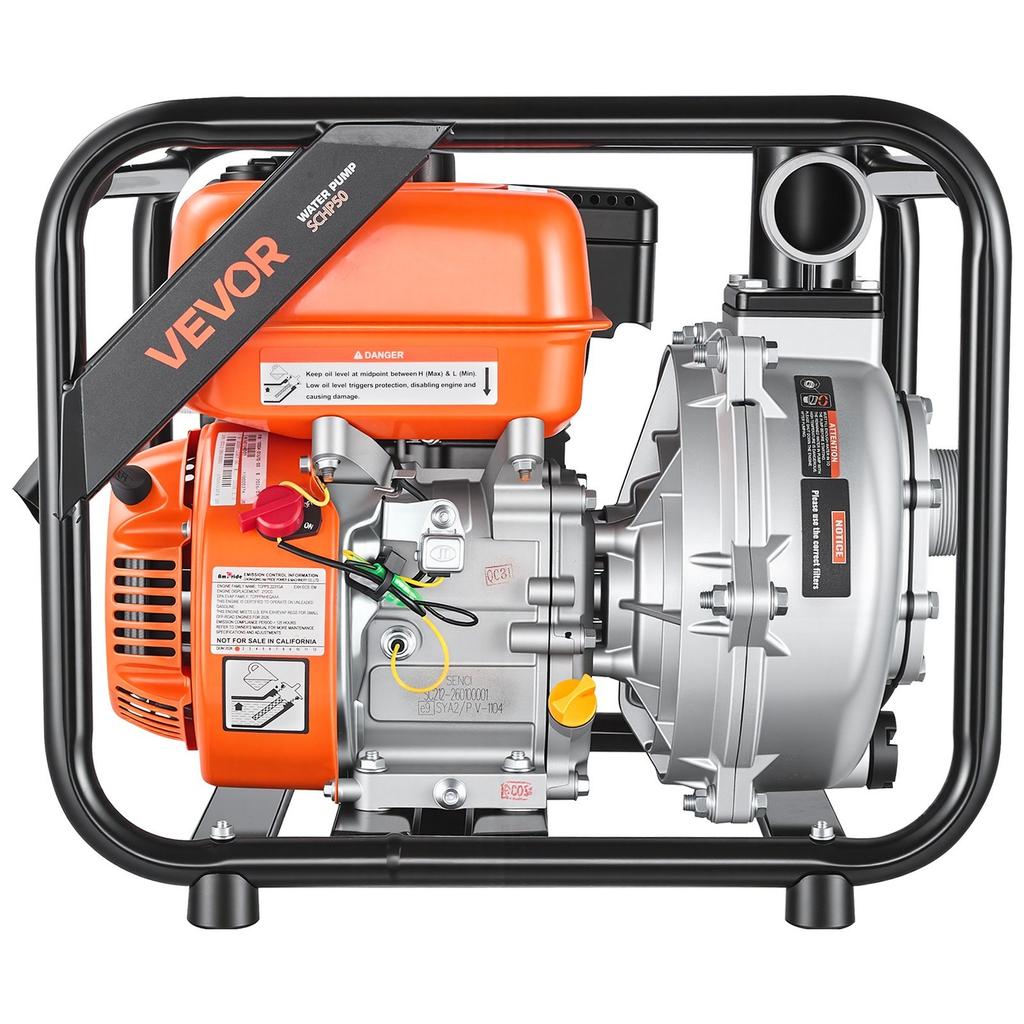 Gas Powered Water Pump, 50.8 Mm, 128 GPM 6HP Semi Trash Water Transfer Pump Portable, Gasoline Engine with 7.62 M Discharge Hose, Heavy Duty Frame,