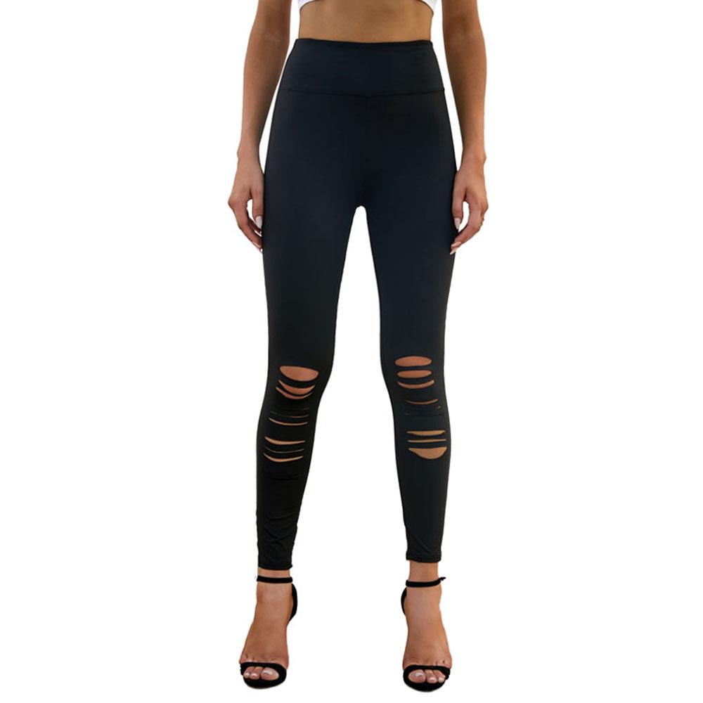 

European-American Summer High Waist Solid Color Fitness Leggings for Women – Ripped Sports Pants Medium