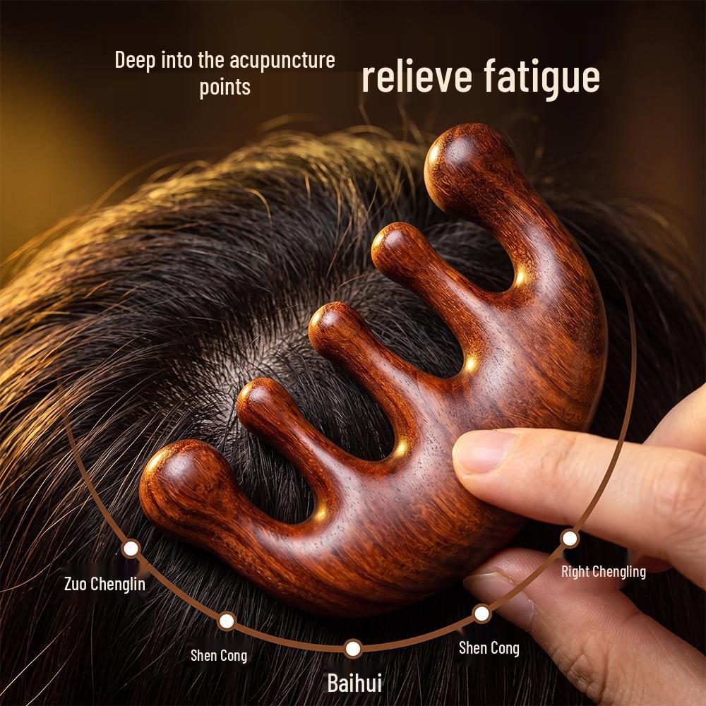 Red Sandalwood Scalp Massage Comb for Gua Sha Therapy and Beauty.