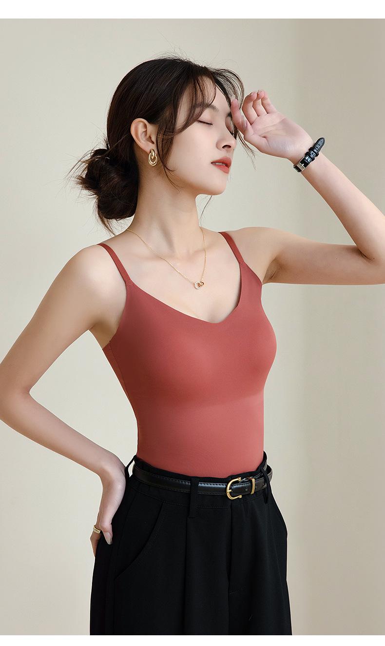 

Бесшовный бра-топ из ледяного шелка с фиксированными push-up чашками для весны/лета – Женская базовая одежда для ношения под и поверх L (100-120 lbs)