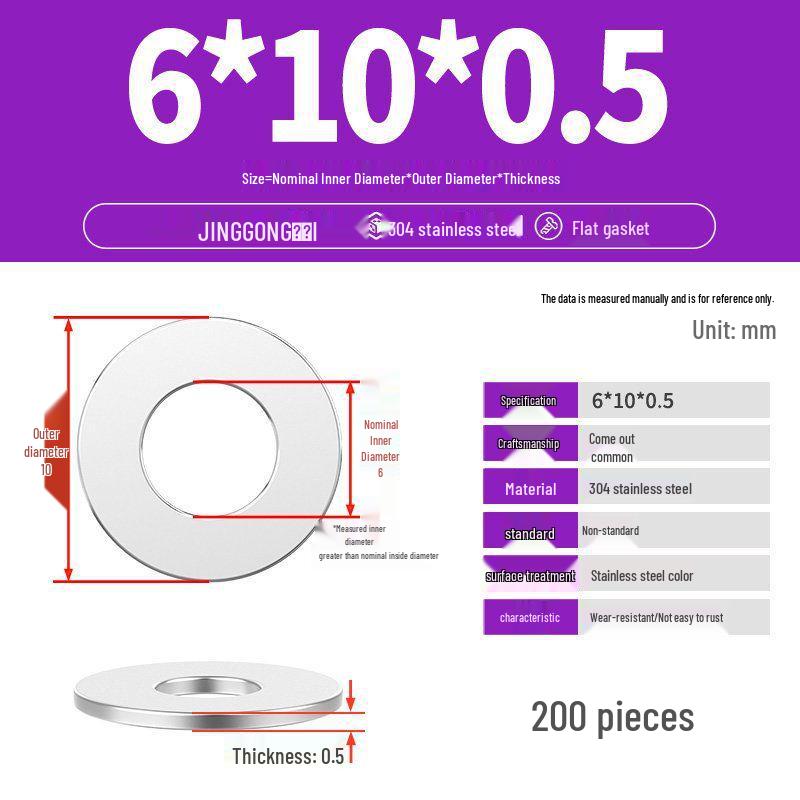 Zesílená plochá podložka/distanční kroužek z nerezové oceli 304 M4 M5 M6 M8