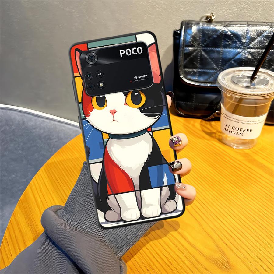 

Cartoon Cat Case for Xiaomi Poco C75 F1 X3 X4 X5 X7 Pro M3 M4 M7 Pro M5 C71 C40 F3 C50 C61 Black Soft Phone Cover Poco M3 Pro 5G
