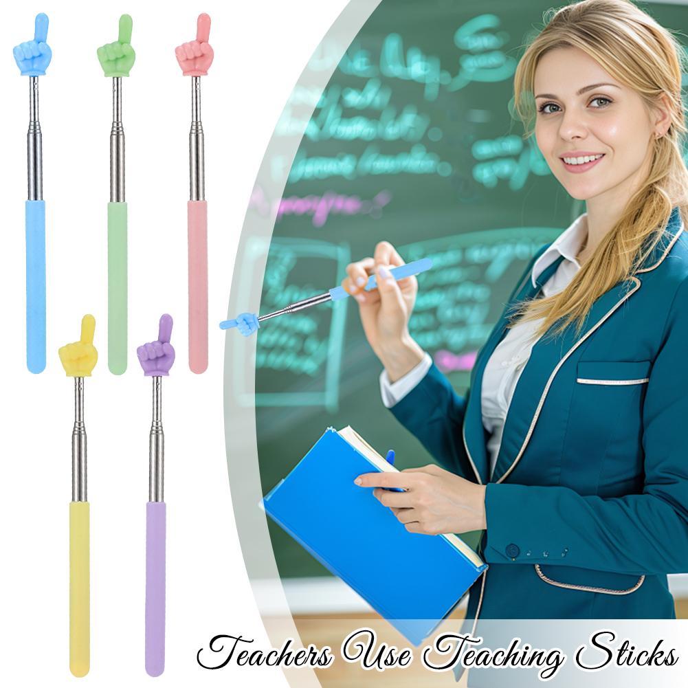 1pc Detachable Stainless Steel Rod Finger Design Teaching Stick Pointer Telescopic Classroom Finger Pointer Teachers Supplies