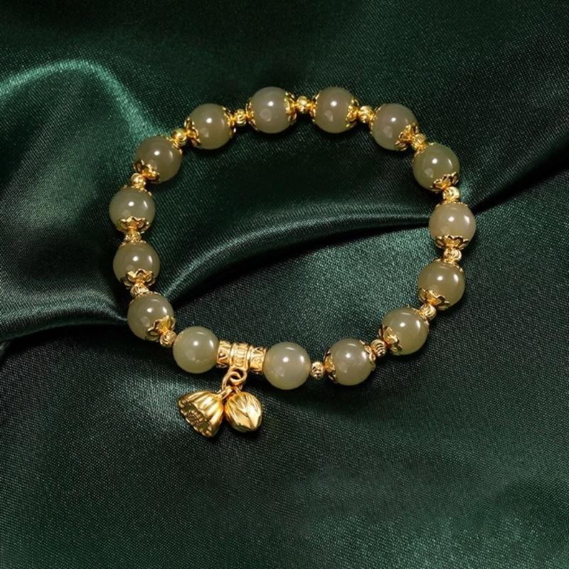 Trendy Glass Bead Bracelet Lotuses Flower Pendant Handchain Traditional Chinese Style Jewelry Gift Wedding Accessories