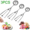 3Pcs Ice Cream Scoop Stainless Steel Cookie Scooper Ice Cream Scoops 3 Size Multifunctional Scooper for Baking Meatball Muffin